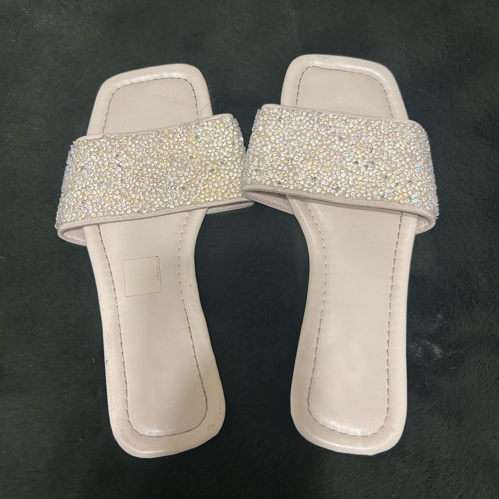 Embellished Blush Slide Sandals - Women
